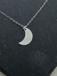 Forged sterling silver moon necklace
