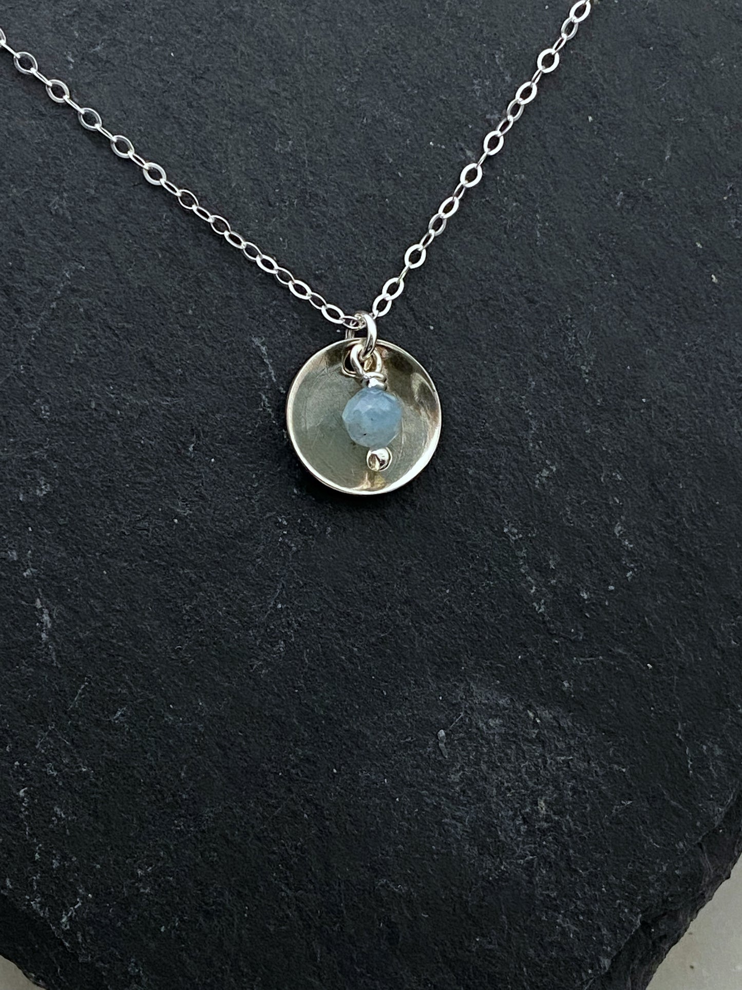 Sterling silver forged disk necklace with apatite