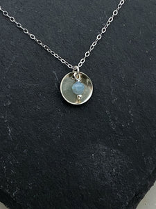 Sterling silver forged disk necklace with apatite