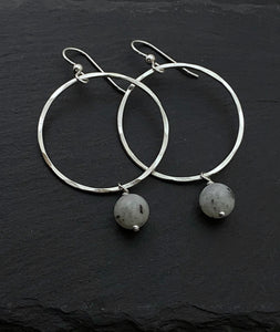 Sterling silver forged hoop earrings with moonstone