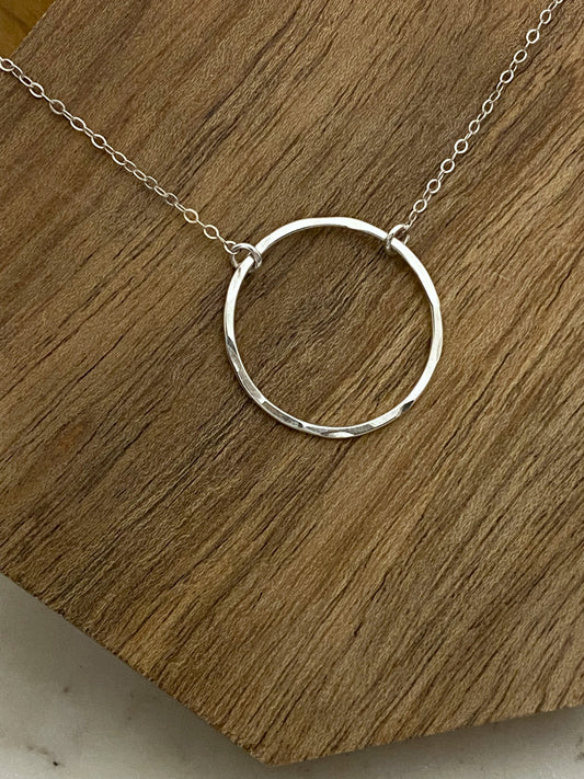 Forged sterling silver wire hoop necklace