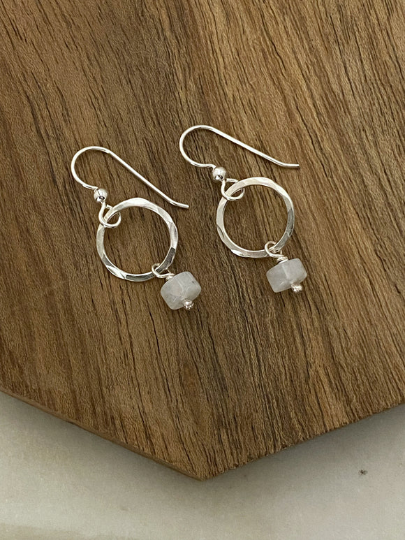 Sterling hoop earrings with rainbow moonstone