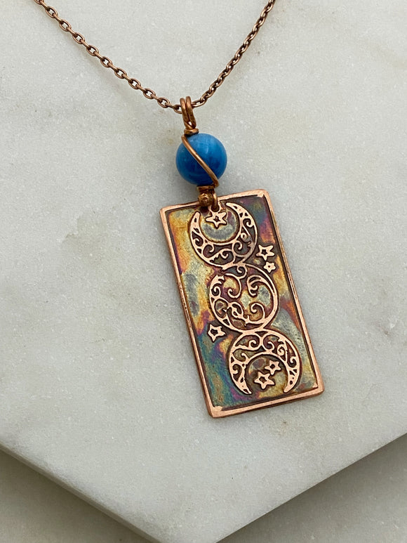 Copper and apatite moon necklace