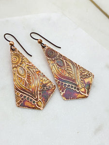 Acid  etched copper earrings
