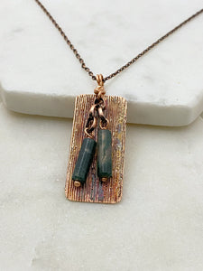 Acid etched copper necklace with tree agate gemstones