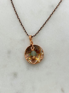 Acid etched copper necklace with aventurine gemstone