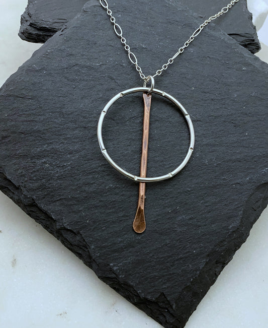 Sterling silver forged hoop necklace with copper paddle
