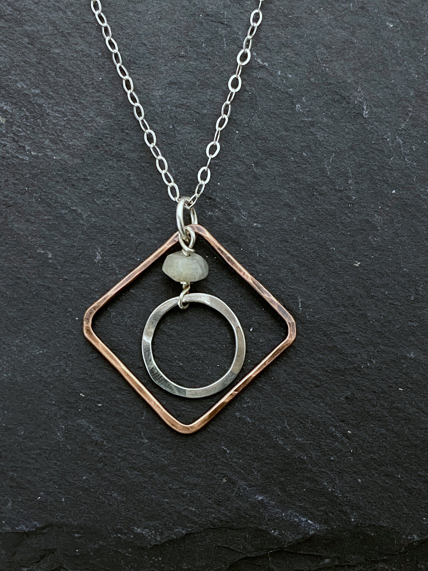 Sterling silver and copper forged necklace with moonstone