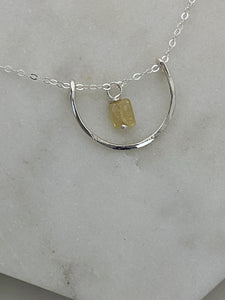 Forged sterling silver wire half moon necklace with citrine