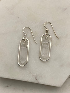 Forged sterling oval earrings with quartz
