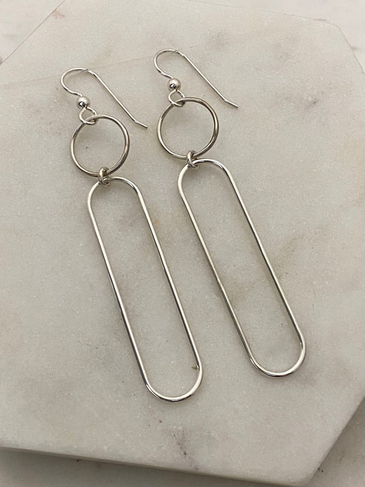 Forged sterling hoop and oval earrings