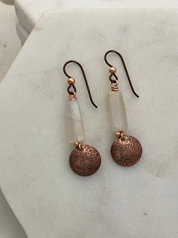 Forged copper earrings with moonstone