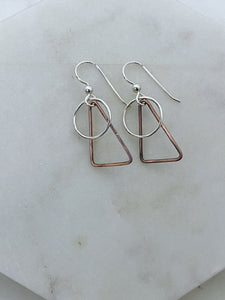 Mixed metal hoop and triangle earrings
