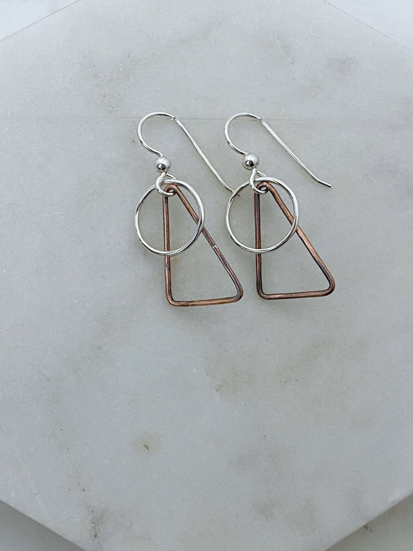 Mixed metal hoop and triangle earrings