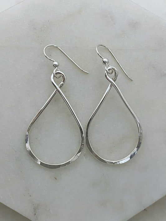 Sterling silver hammered teardrop hoops