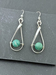 Sterling silver forged earrings with amazonite gemstones