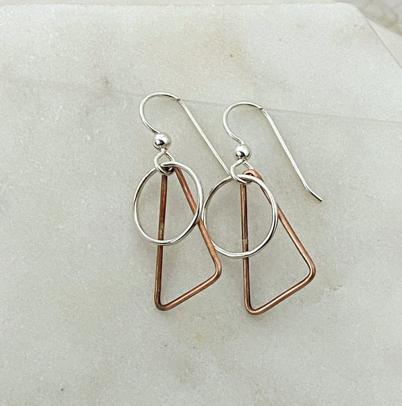 Mixed metal hoop and triangle earrings