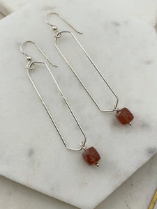 Sterling silver forged earrings with strawberry quartz gemstones