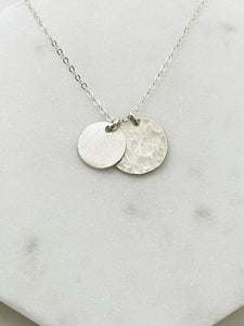 Forged sterling silver double disk necklace