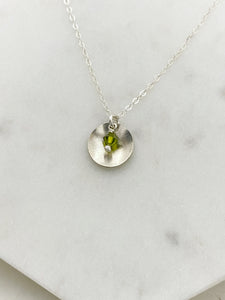 Forged sterling silver necklace with olivine