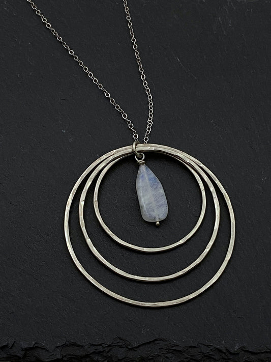 Sterling silver forged circle necklace with moonstone gemstone