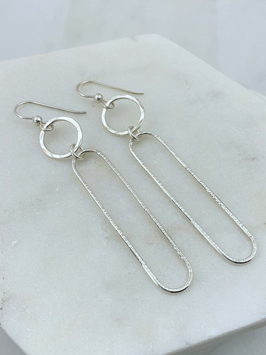 Forged sterling hoop and oval earrings