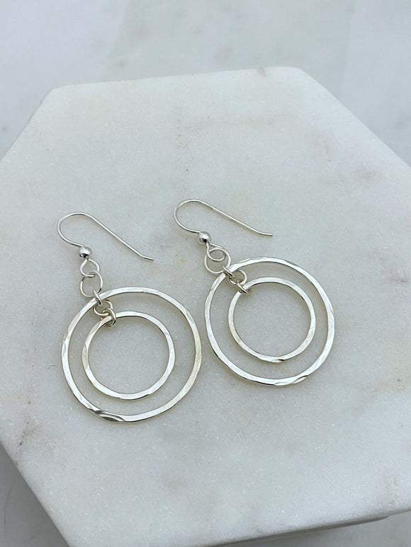 Double hoop sterling silver earrings