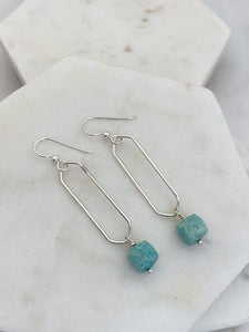 Sterling silver forged earrings with amazonite gemstones