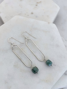 Sterling silver forged earrings with emerald gemstones