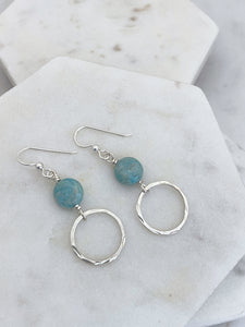 Sterling silver hoop earrings with amazonite gemstones