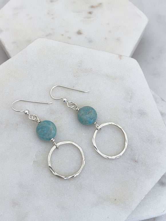 Sterling silver hoop earrings with amazonite gemstones