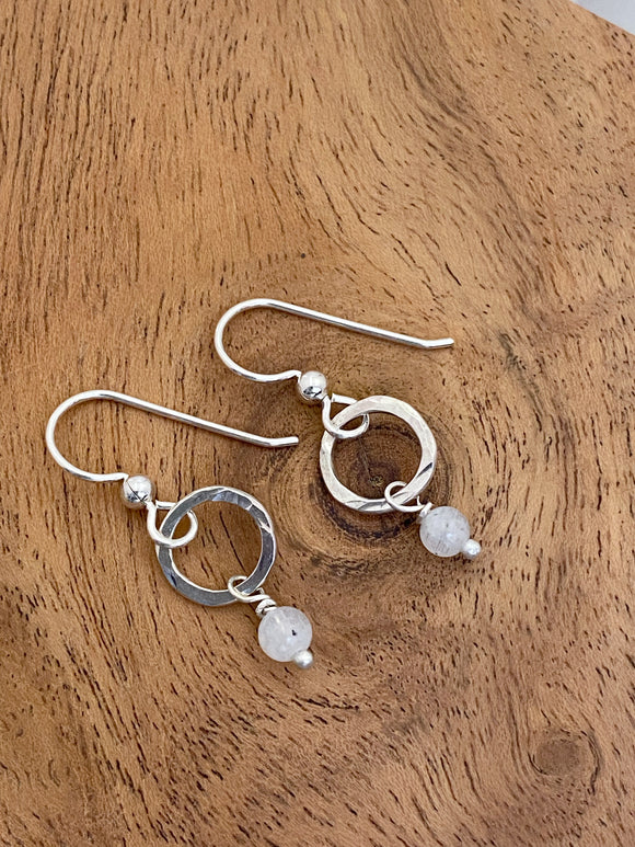 Sterling silver hoop earrings with moonstone gemstones