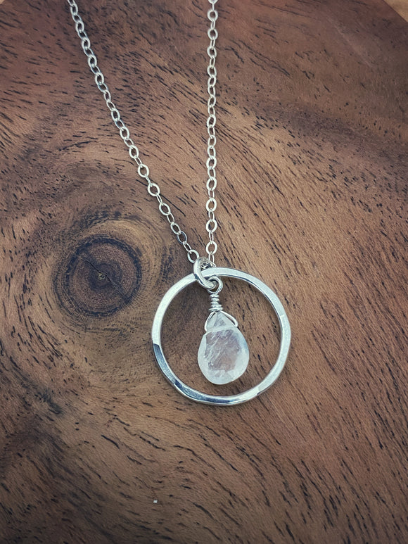 Sterling hoop necklace with moonstone