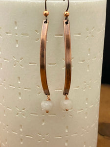 Copper dangle earring with moonstone