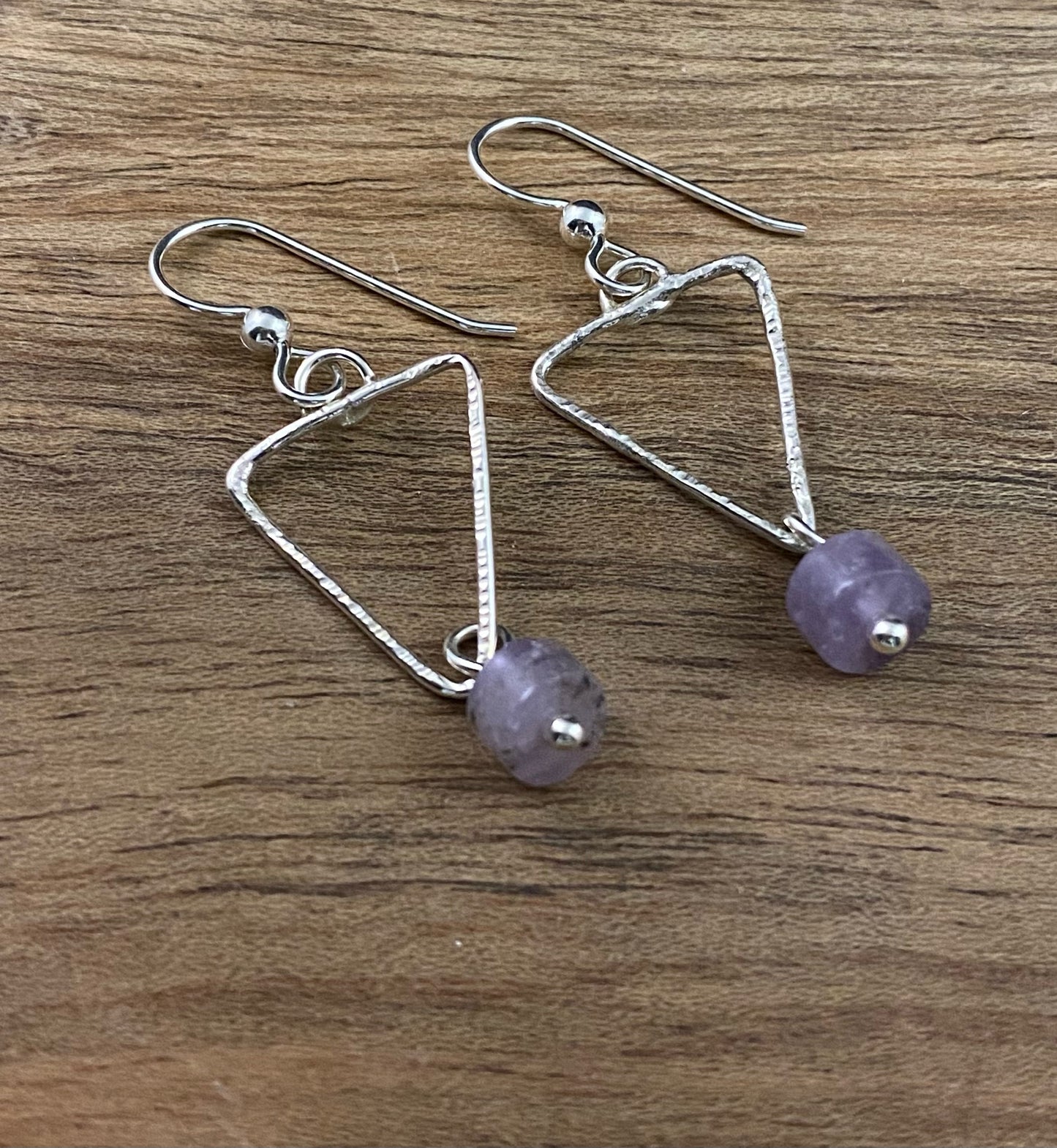 Sterling silver and amethyst triangle earrings
