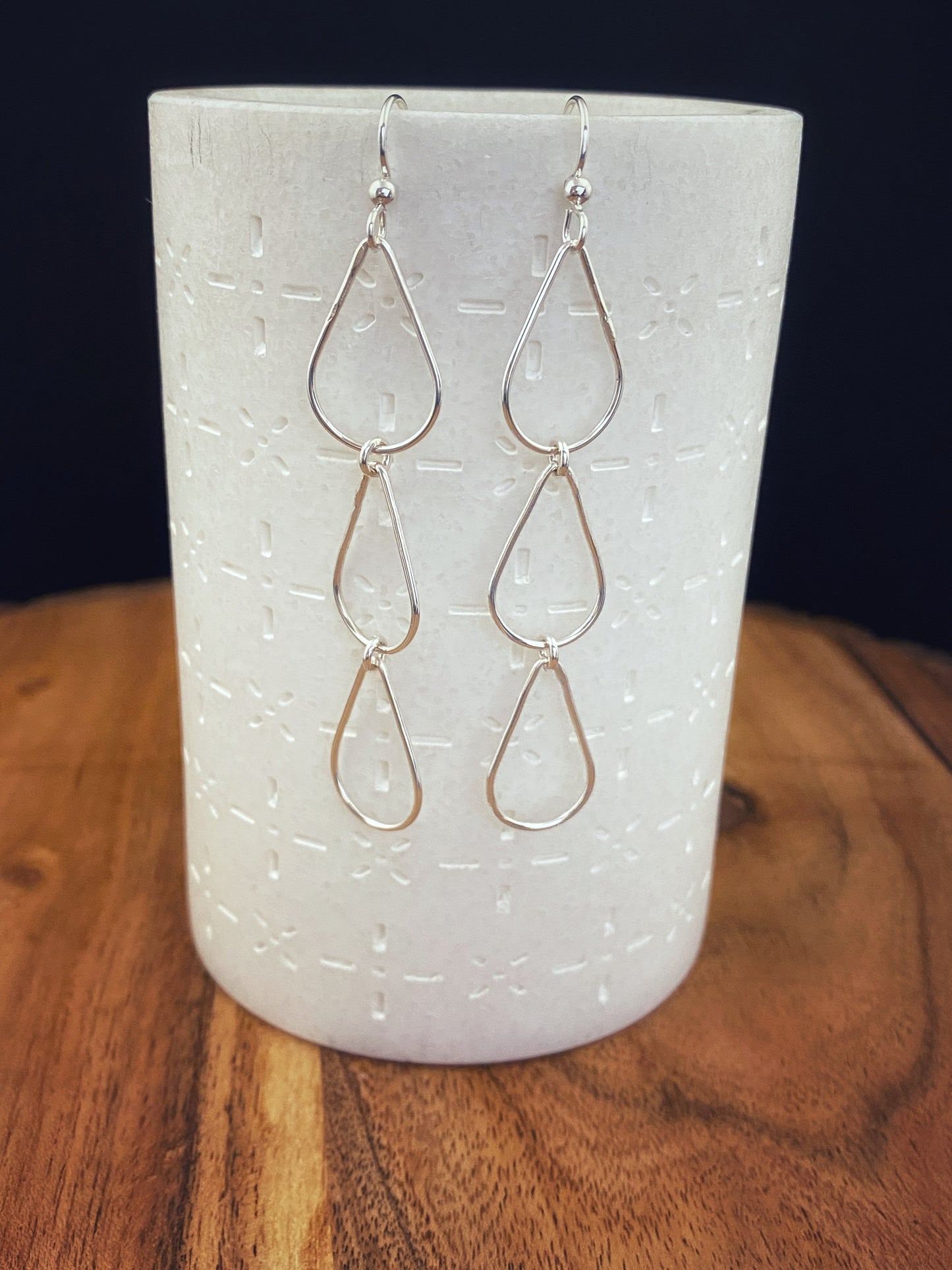 Sterling silver forged raindrop earrings