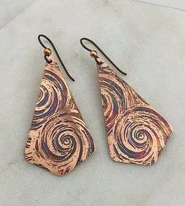 Acid  etched copper earrings