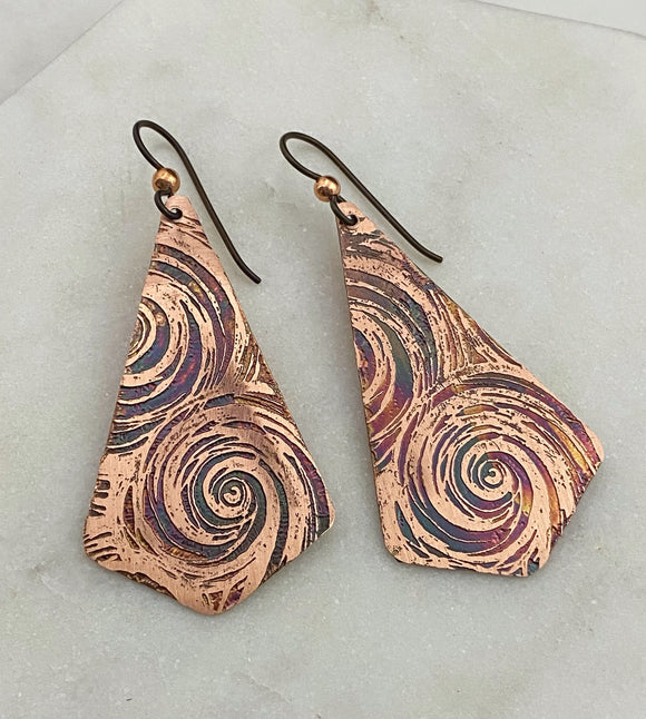 Acid  etched copper earrings