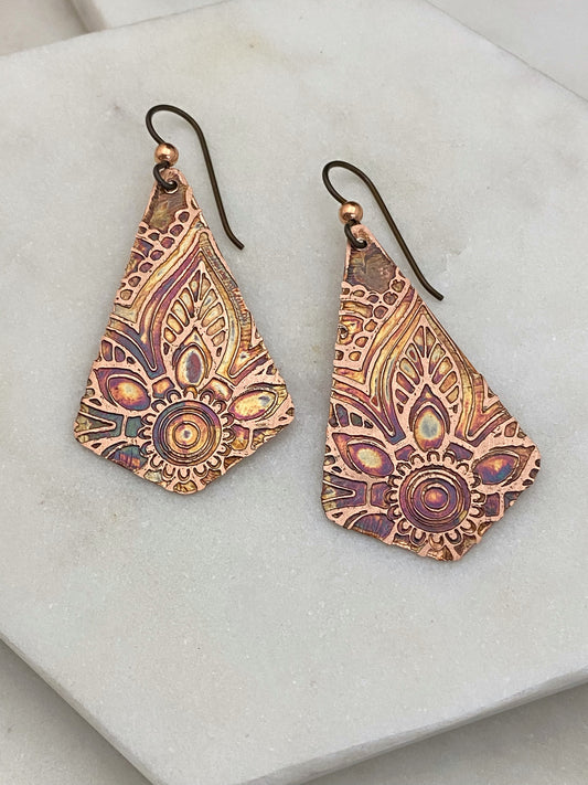 Acid  etched copper earrings
