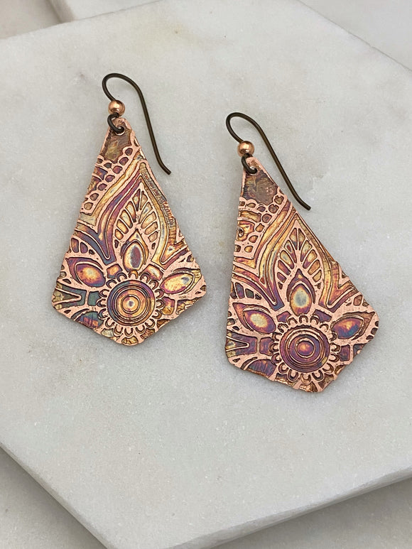 Acid  etched copper earrings