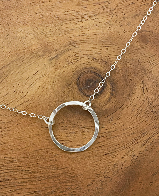 Forged sterling silver hoop necklace