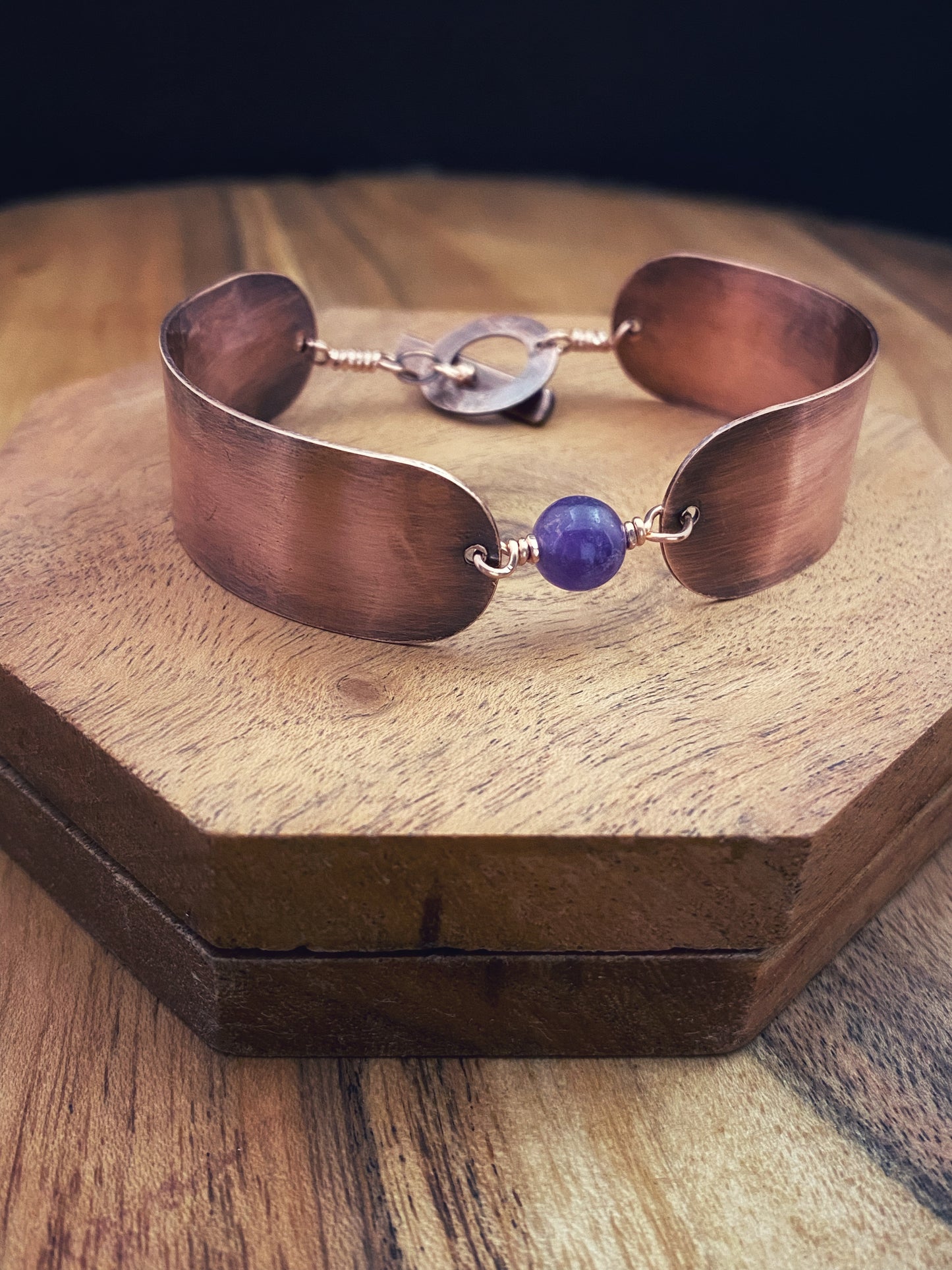 Copper and amethyst cuff bracelet