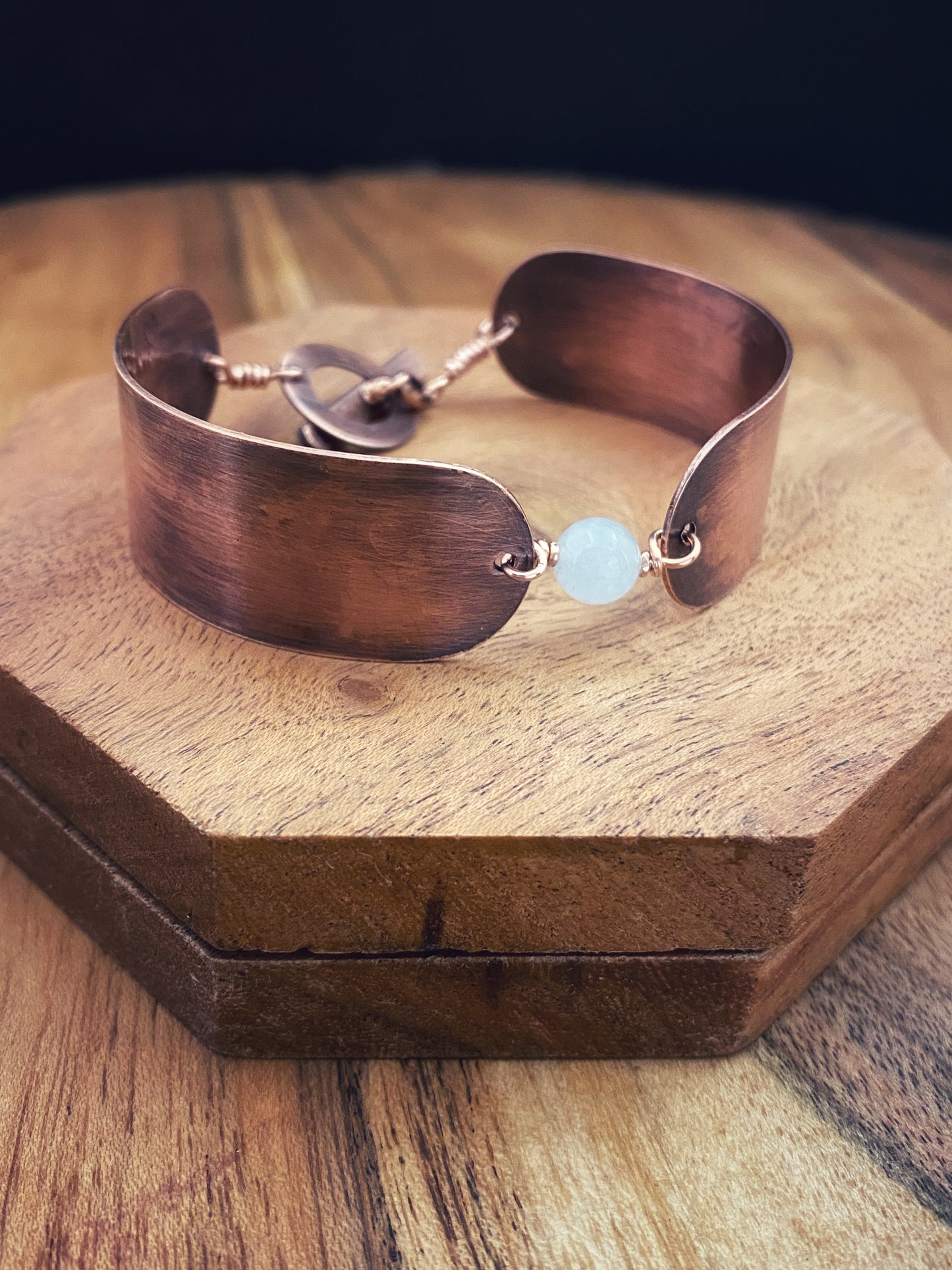Copper and aquamarine cuff bracelet