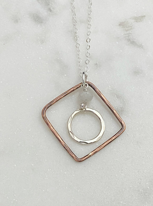 Sterling silver and copper forged hoop necklace with moonstone
