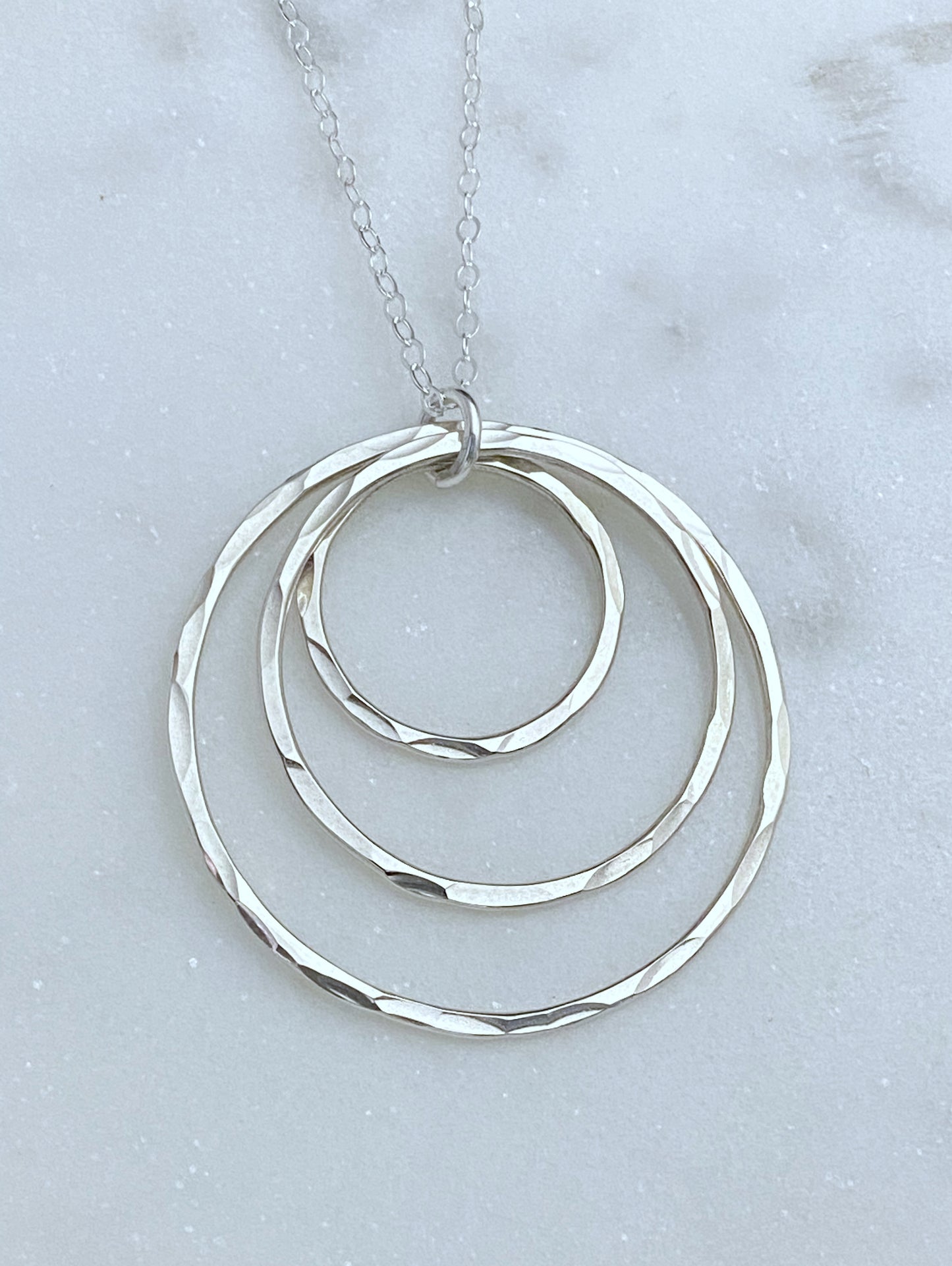 Long forged triple hoop necklace