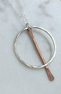 Sterling silver forged hoop with copper paddle