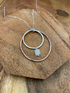 Sterling silver and copper forged hoop necklace with moonstone