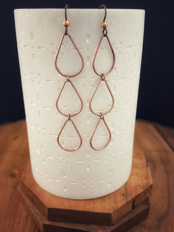 Copper forged raindrop earrings