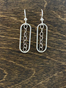 Sterling silver forged oval hoops with chain