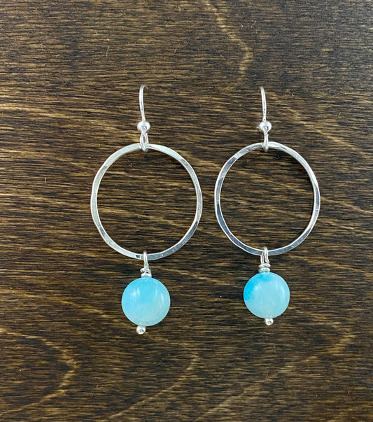 Sterling silver hammer textures and forged hoops with aquamarine